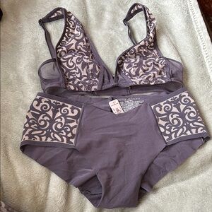 Women's Gray Patterned Intimate Set